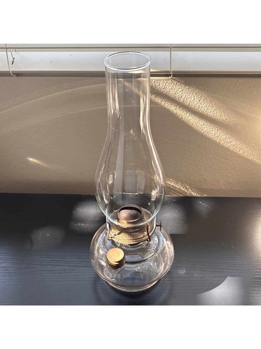 Antique Vintage Oil Kerosene Glass Lamp Eagle Burner w/Chimney U.S.A. 14”